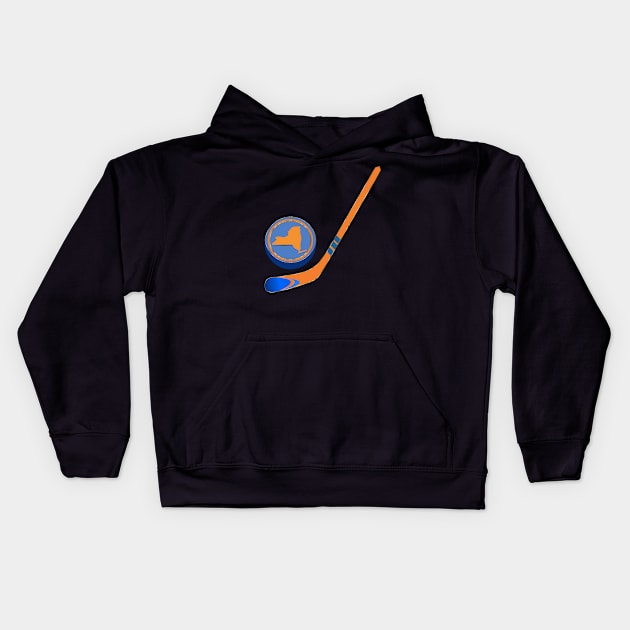 NHL - NY Orange Blue Stick and Puck Kids Hoodie by geodesyn